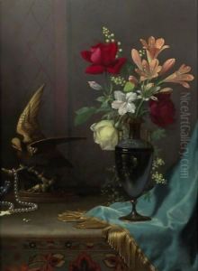 Vase Of Mixed Flowers With A Dove by Martin Johnson Heade
