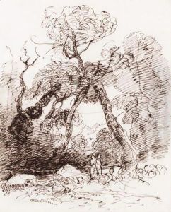 Figures In A Wood, Mountains And Sea Beyond by Peter de Wint