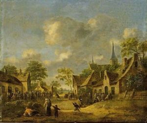 A Village Scene With Figures Near An Inn by Thomas Heeremans