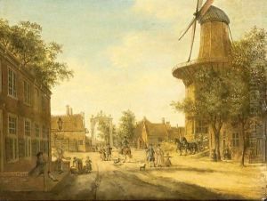 The Hague A View Of The Westeinde Towards The Loosduinsebrug, With The Heeremolen To The Right by Jacob Elias La Fargue