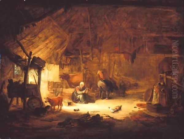 The Interior Of A Barn With Figures And Animals - view 1