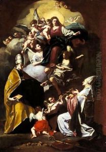 The Madonna And Child With Saints Gregory The Great And Gaudiosus And Angels by Francesco Solimena
