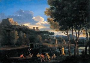 A Classical Landscape With Figures Beside A River And A Fortified Town Beyond A Classical Landscape With Figures Beside A River And A Fortified Town Beyond