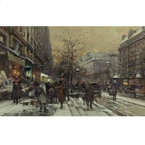 Le Boulevard Bonne Nouvelle At Winter by Eugene Galien-Laloue