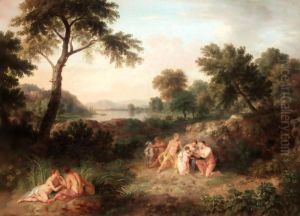 Arcadian Landscape With The Nurturing Of The Young Jupiter by Jan Van Huysum