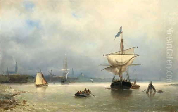 Sailing Vessels In An Estuary, Amsterdam In The Distance - view 1