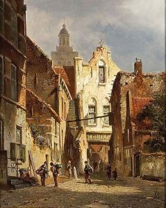 Villagers In The Streets Of A Sunlit Dutch Town
