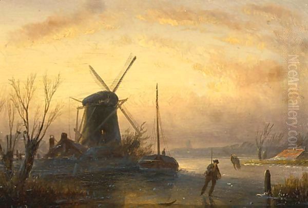 A Winter Landscape With Skaters Near A Windmill - view 1