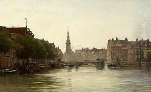 A View Of The River Amstel And The Munttoren, Amsterdam by Willem Johannes Oppenoorth