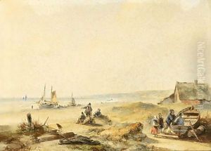 Fisher Folk In The Dunes by Andreas Schelfhout