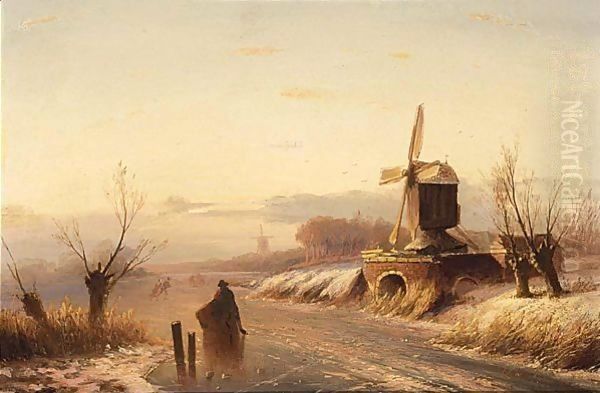 A Winter Landscape With Skaters On A Frozen Waterway - view 1