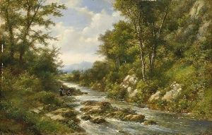 Washer Women Near A Stream In A Wooded Landscape