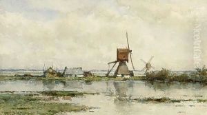Windmills In A Polder Landscape