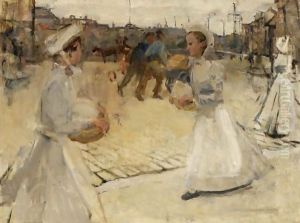 A'Meisjes Op De Munt A' (Servant Girls On The Muntplein, Amsterdam) by Isaac Lazarus Israels