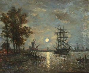 Bateaux En Hollande, Claire De Lune by Johan Barthold Jongkind