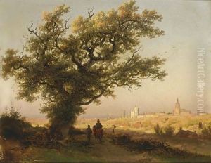 Travellers On A Country Road Near Cleves by Barend Cornelis Koekkoek