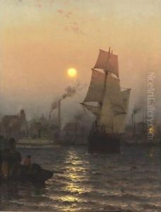 Shipping In Harbor By Moonlight by Mauritz F. H. de Haas