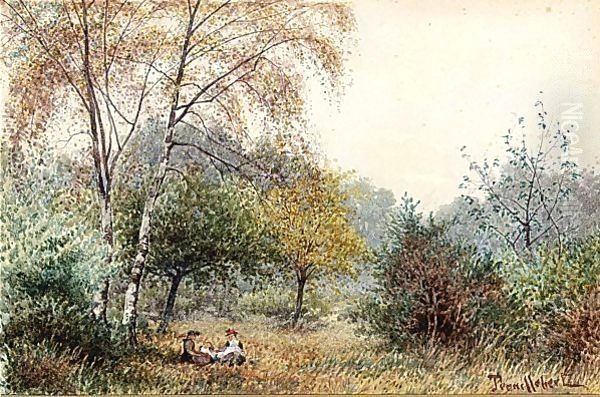 An Autumn Landscape With Seated Figures by Paul Trouillebert
