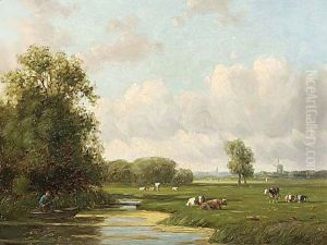 Cows In A Dutch Polder Landscape by Willem Vester