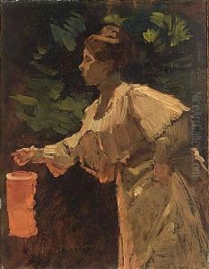 A Lady With A Chinese Lantern by Marinus Van Der Maarel