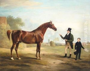 Mr Powell And Son With His Stallion, Norton, A Distant View Of Melton Mowbray Beyond