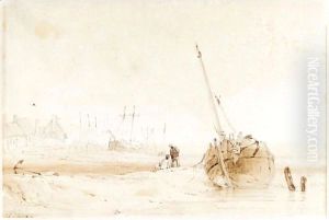 A Fishing Boat Beached At Low Tide by Richard Parkes Bonington