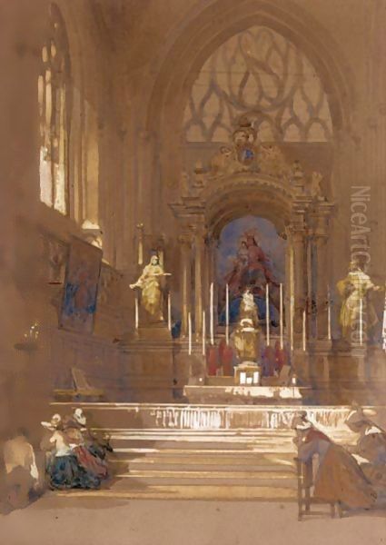 Figures Praying At The Altar Of A Church In Northern France - view 1