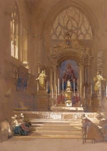Figures Praying At The Altar Of A Church In Northern France