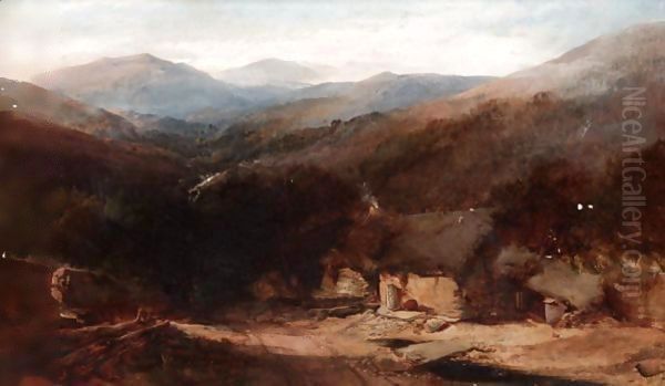 A Welsh Mountain View With Figures By A Croft - view 1