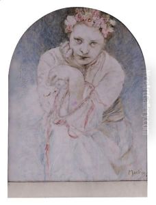Seated Girl With A Garland by Alphonse Maria Mucha