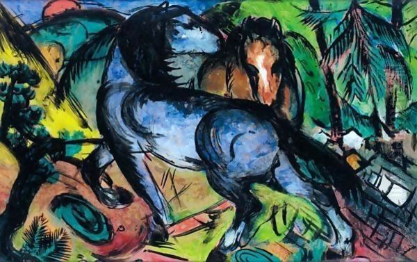 Zwei Grosse Pferde In Landschaft (Two Large Horses In A Landscape) - view 1