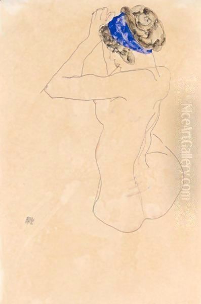 Sitzender Weiblicher Akt Mit Blauem Kopfband, Die Hande Erhoben (Seated Female Nude With Blue Headband, Hands Raised) - view 1