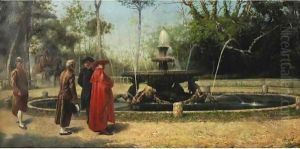 A Stroll By The Fountain by Achille Guerra