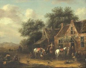 Horsemen Beside A Cottage by Barend Gael or Gaal