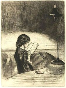 Reading By Lamplight by James Abbott McNeill Whistler