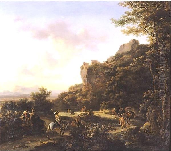 Mountainous Landscape With Travellers Along A Road - view 1