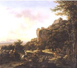Mountainous Landscape With Travellers Along A Road by Jan Both
