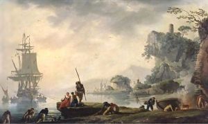 The Return Of The Fishermen In A Coastal Landscape With Ruins In The Foreground by Claude-joseph Vernet