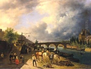 View Of The Seine's Left Bank And The Louvre, Paris by Guiseppe Canella