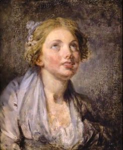 Head Of A Young Girl Looking Upwards by Jean Baptiste Greuze