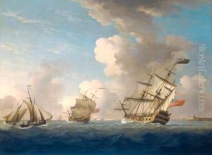 British Men Of War Of The Red Squadron And Other Shipping At Sea In A Light Breeze