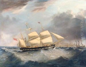 A British Barque, Probably The Earl Of Stanhope, In Two Positions In A Heavy Swell Off Table Mountain, South Africa