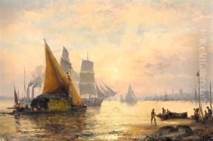 And Vessels On The River At Sunset by William A. Thornley or Thornbery