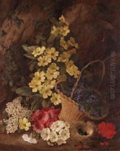 Still Life Of Flowers In Basket by George Clare