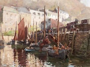 Fishing Boats, Polperro, Cornwall by William Kay Blacklock