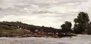 La Passage Du Gue Par Un Troupeau by Karl Pierre Daubigny