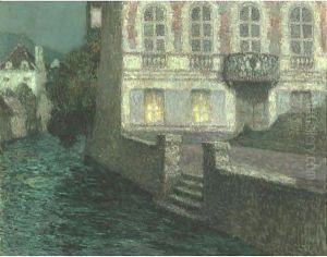 Maison Sur La Riviere Au Clair De Lune by Henri Eugene Augustin Le Sidaner