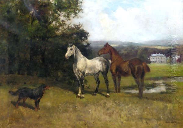 The Colonel's Horses And Collie With Huntroyde Hall Beyond - view 1