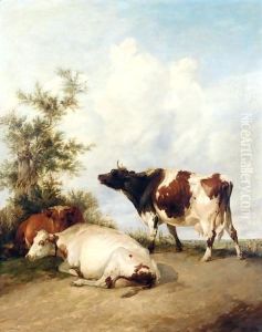 Three Cows In A Meadow by Thomas Sidney Cooper