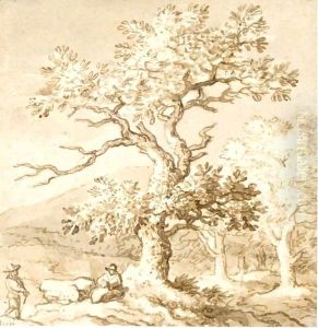 Landscape With Figures Resting By A Tree by Allaert van Everdingen